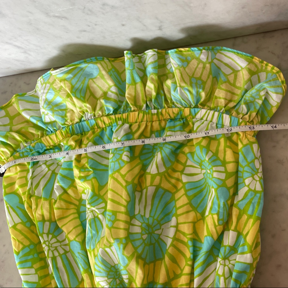 LILLY PULITZER Flor Pink Label Strapless Ruffle Mini Dress M Green Yellow VTG - Picture 17 of 17